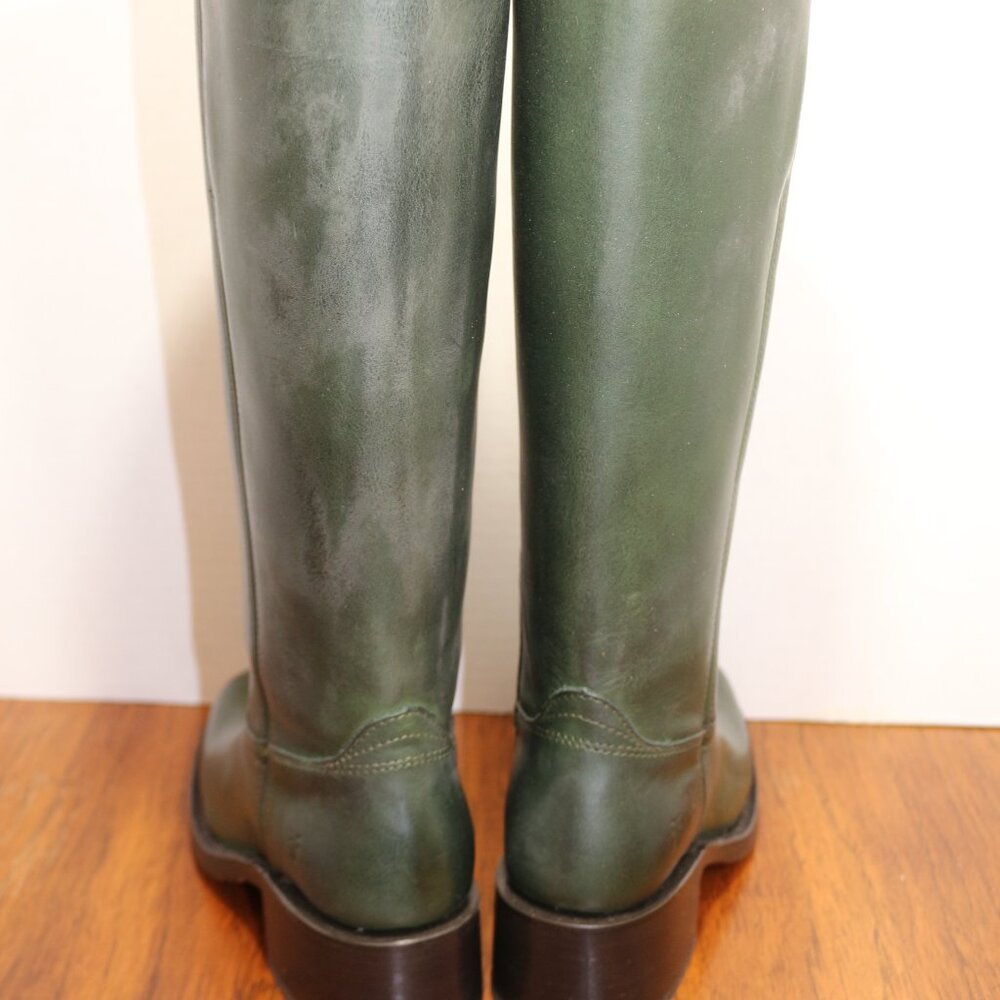 Frye Tall Leather Heeled Boots in Deep Green - Picture 3 of 6